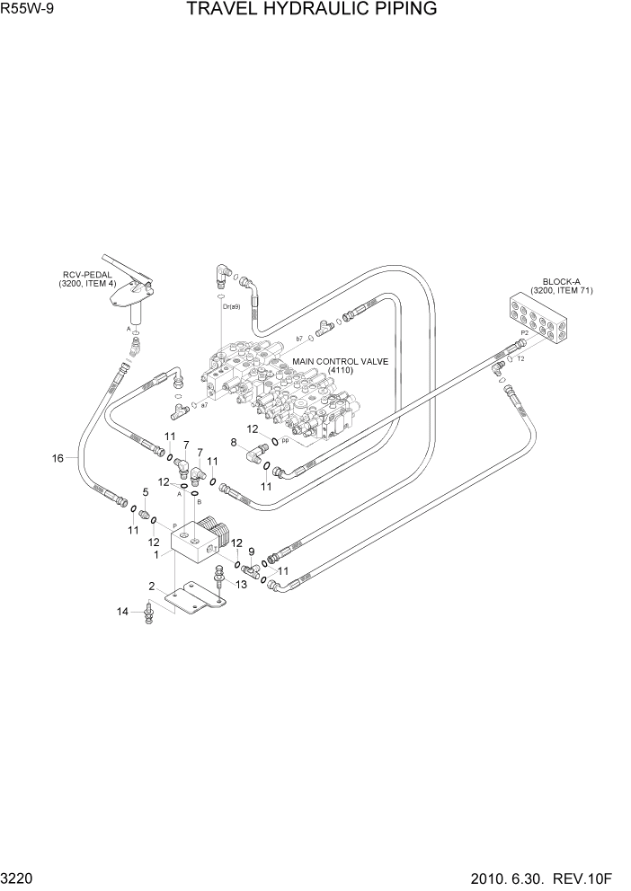 Схема запчастей Hyundai R55W-9 - PAGE 3220 TRAVEL HYDRAULIC PIPING ГИДРАВЛИЧЕСКАЯ СИСТЕМА