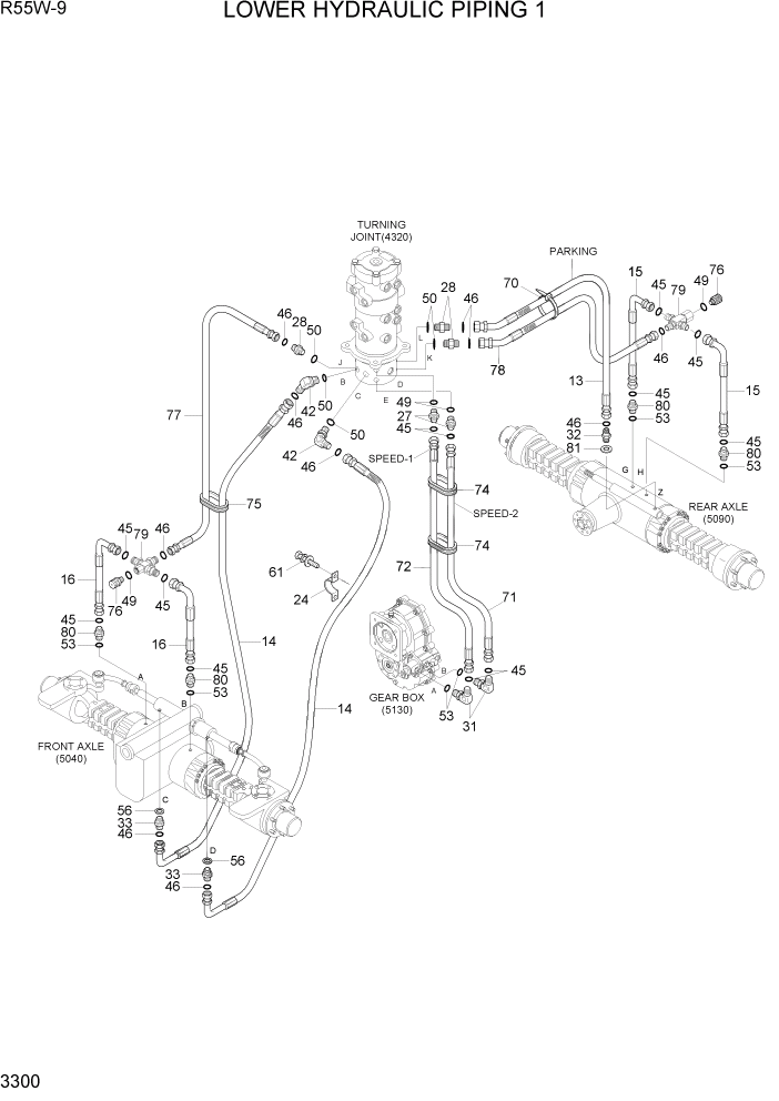 Схема запчастей Hyundai R55W-9 - PAGE 3300 LOWER HYDRAULIC PIPING 1 ГИДРАВЛИЧЕСКАЯ СИСТЕМА