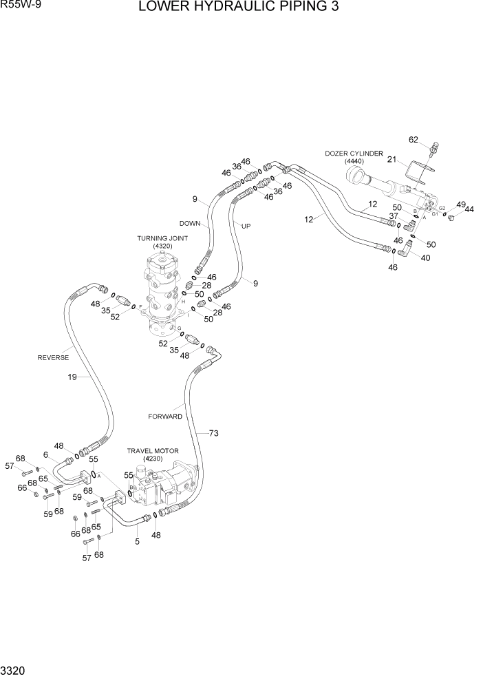 Схема запчастей Hyundai R55W-9 - PAGE 3320 LOWER HYDRAULIC PIPING 3 ГИДРАВЛИЧЕСКАЯ СИСТЕМА