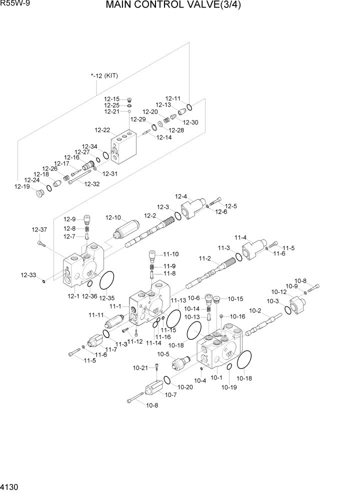 Схема запчастей Hyundai R55W-9 - PAGE 4130 MAIN CONTROL VALVE(3/4) ГИДРАВЛИЧЕСКИЕ КОМПОНЕНТЫ