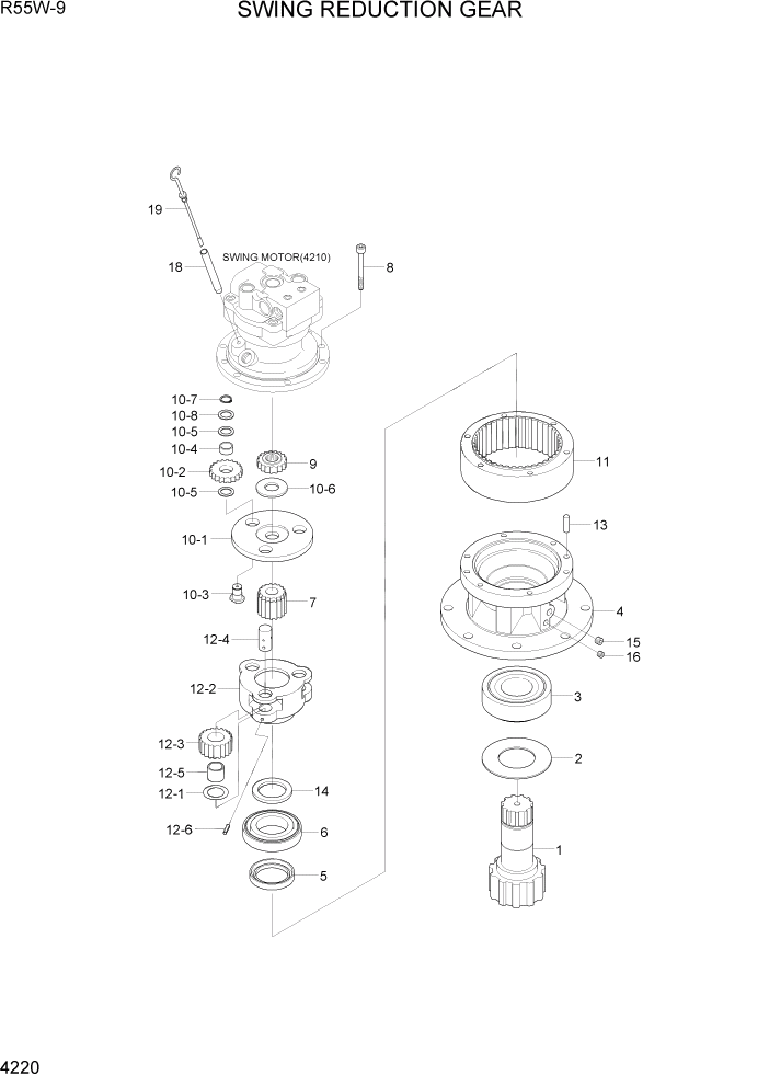 Схема запчастей Hyundai R55W-9 - PAGE 4220 SWING REDUCTION GEAR ГИДРАВЛИЧЕСКИЕ КОМПОНЕНТЫ