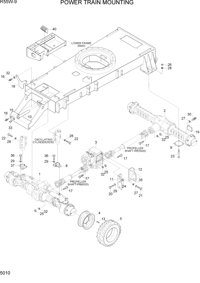 Схема запчастей Hyundai R55W-9 - PAGE 5010 POWER TRAIN MOUNTING ТРАНСМИССИЯ