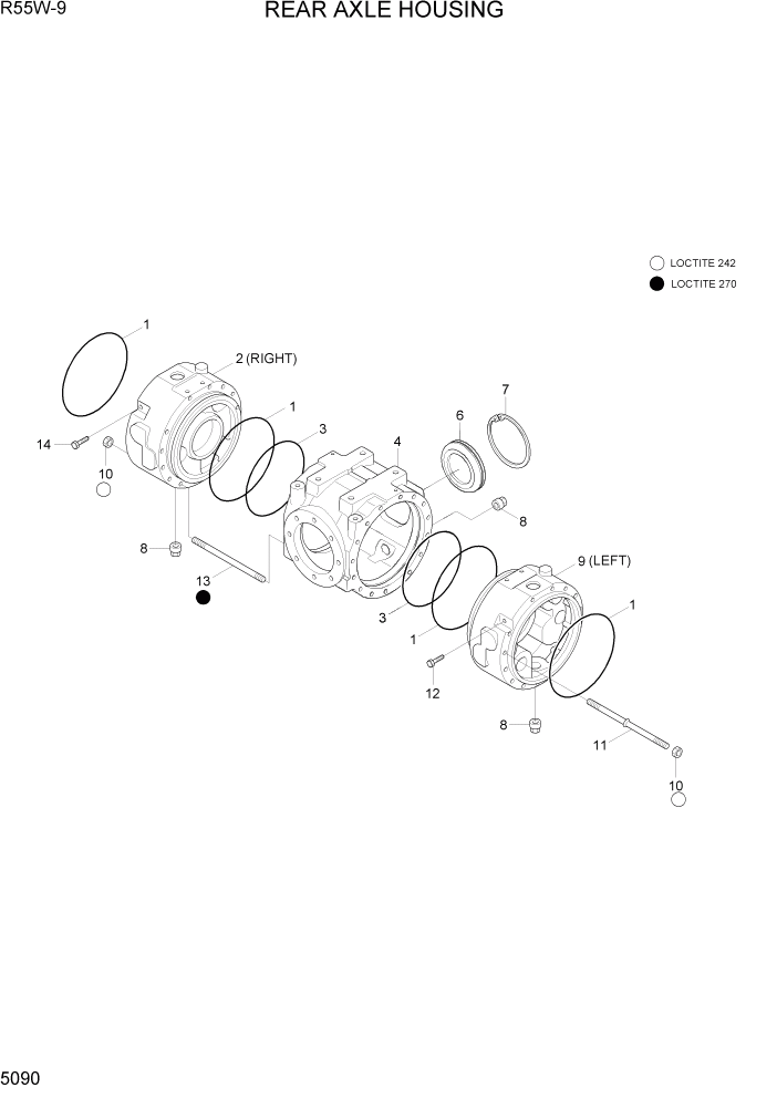 Схема запчастей Hyundai R55W-9 - PAGE 5090 REAR AXLE HOUSING ТРАНСМИССИЯ