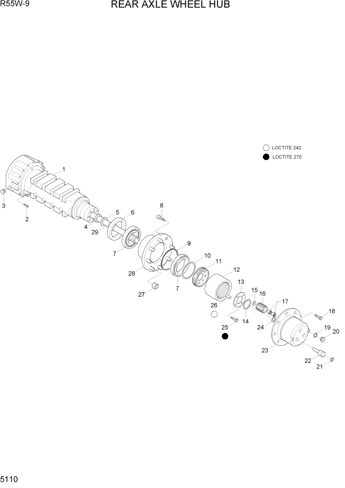 Схема запчастей Hyundai R55W-9 - PAGE 5110 REAR AXLE WHEEL HUB ТРАНСМИССИЯ