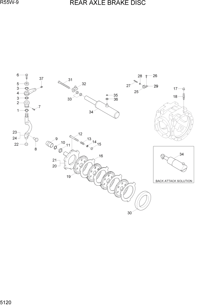 Схема запчастей Hyundai R55W-9 - PAGE 5120 REAR AXLE BRAKE DISC ТРАНСМИССИЯ