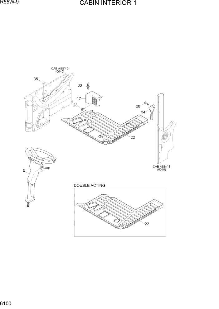 Схема запчастей Hyundai R55W-9 - PAGE 6100 CABIN INTERIOR 1 СТРУКТУРА