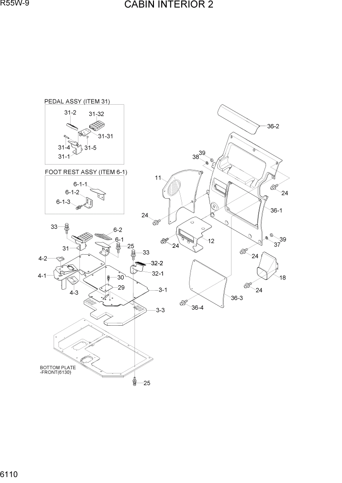 Схема запчастей Hyundai R55W-9 - PAGE 6110 CABIN INTERIOR 2 СТРУКТУРА