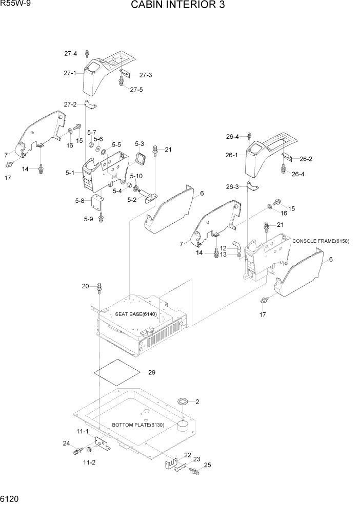 Схема запчастей Hyundai R55W-9 - PAGE 6120 CABIN INTERIOR 3 СТРУКТУРА