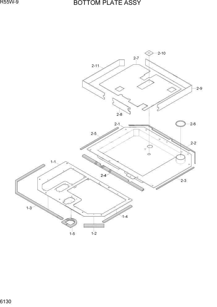 Схема запчастей Hyundai R55W-9 - PAGE 6130 BOTTOM PLATE СТРУКТУРА