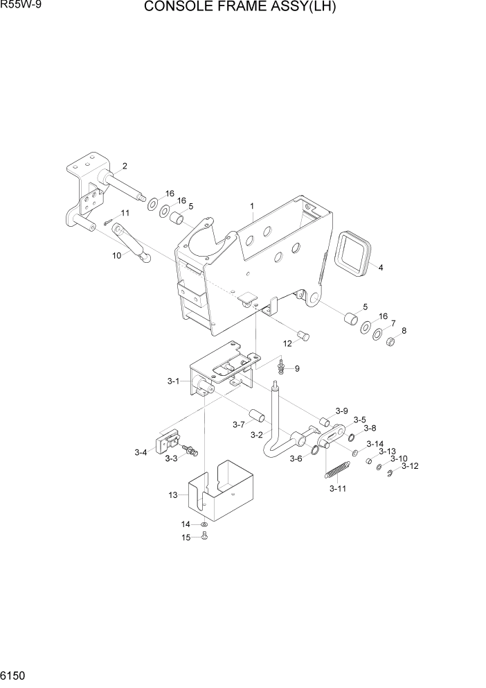 Схема запчастей Hyundai R55W-9 - PAGE 6150 CONSOLE FRAME ASSY(LH) СТРУКТУРА