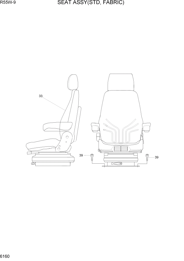 Схема запчастей Hyundai R55W-9 - PAGE 6160 SEAT(STD, FABRIC) СТРУКТУРА