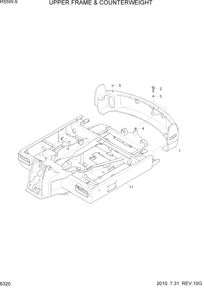 Схема запчастей Hyundai R55W-9 - PAGE 6320 UPPER FRAME & COUNTERWEIGHT СТРУКТУРА