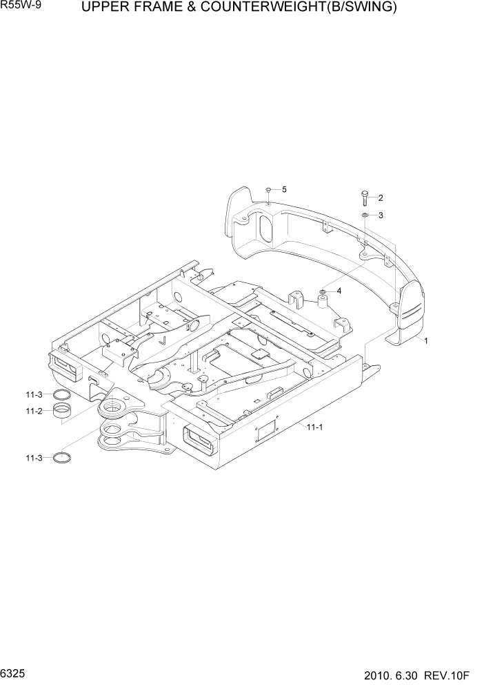 Схема запчастей Hyundai R55W-9 - PAGE 6325 UPPER FRAME & COUNTERWEIGHT(B/SWING) СТРУКТУРА