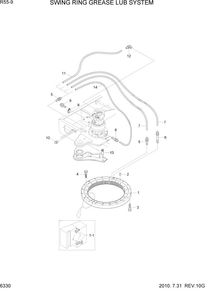 Схема запчастей Hyundai R55W-9 - PAGE 6330 SWING RING GREASE LUB SYSTEM СТРУКТУРА