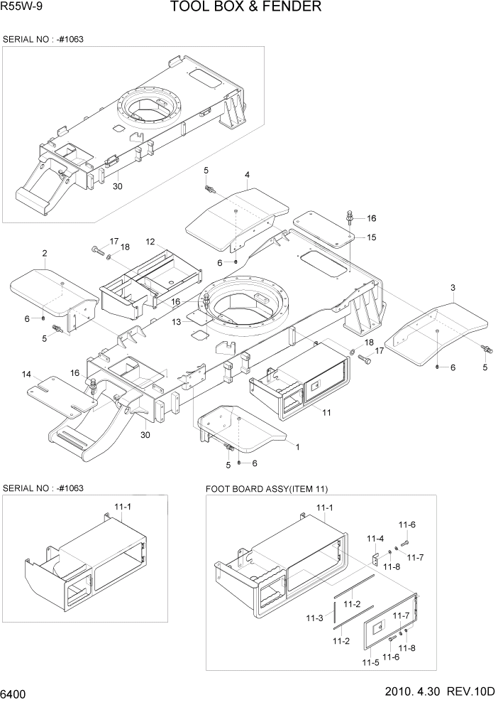 Схема запчастей Hyundai R55W-9 - PAGE 6400 TOOL BOX & FENDER СТРУКТУРА