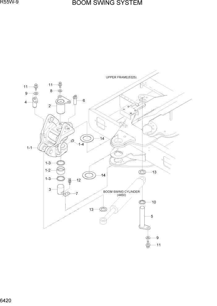 Схема запчастей Hyundai R55W-9 - PAGE 6420 BOOM SWING SYSTEM СТРУКТУРА