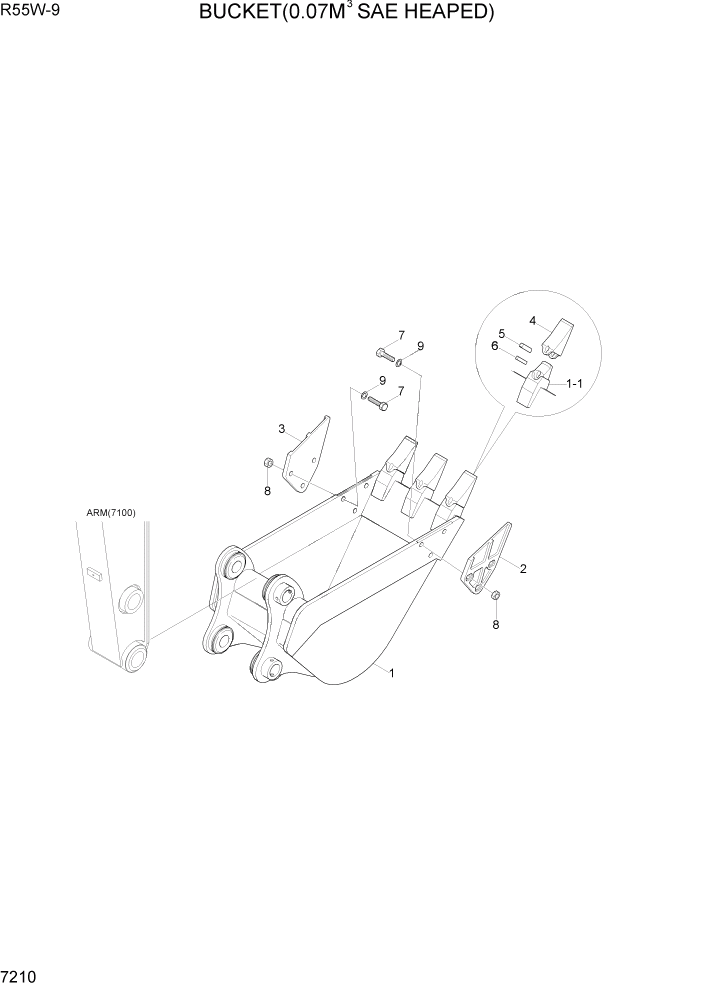 Схема запчастей Hyundai R55W-9 - PAGE 7210 BUCKET(0.07M3 SAE HEAPED) РАБОЧЕЕ ОБОРУДОВАНИЕ