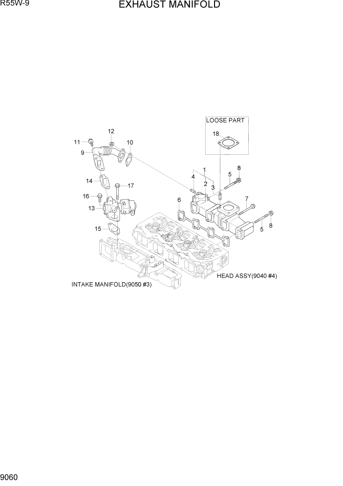 Схема запчастей Hyundai R55W-9 - PAGE 9060 EXHAUST MANIFOLD ДВИГАТЕЛЬ БАЗА