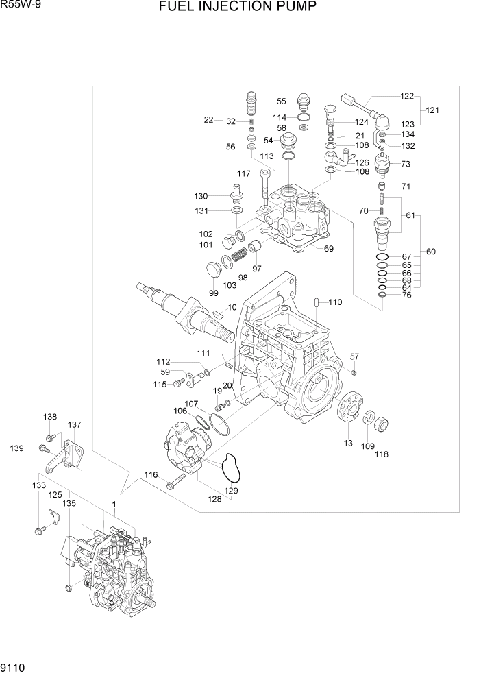 Схема запчастей Hyundai R55W-9 - PAGE 9110 FUEL INJECTION PUMP ДВИГАТЕЛЬ БАЗА