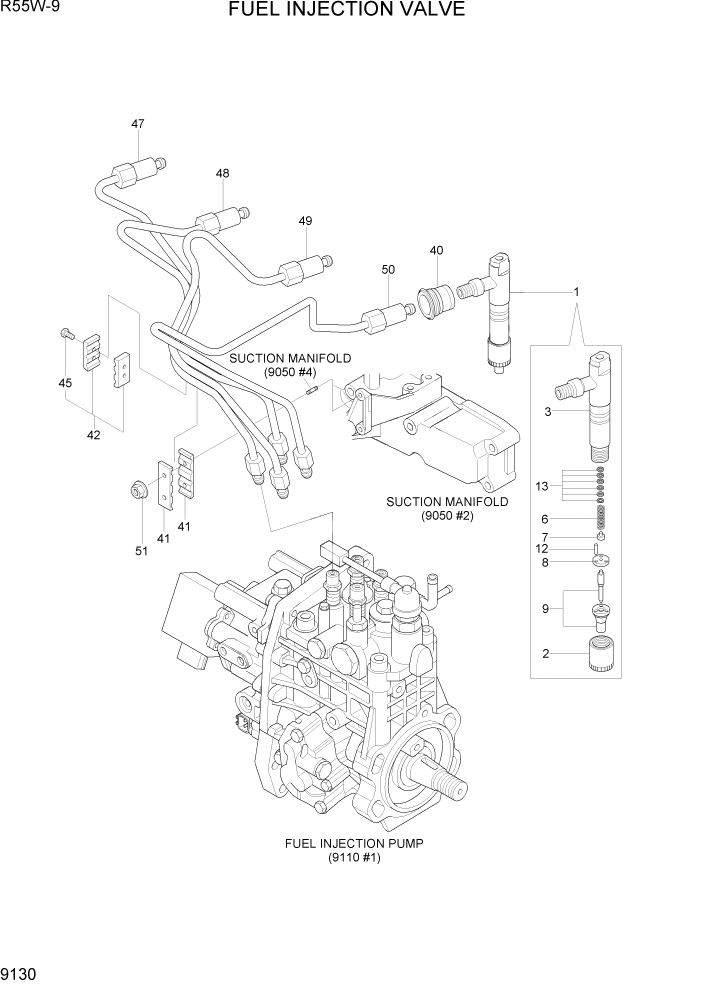 Схема запчастей Hyundai R55W-9 - PAGE 9130 FUEL INJECTION VALVE ДВИГАТЕЛЬ БАЗА