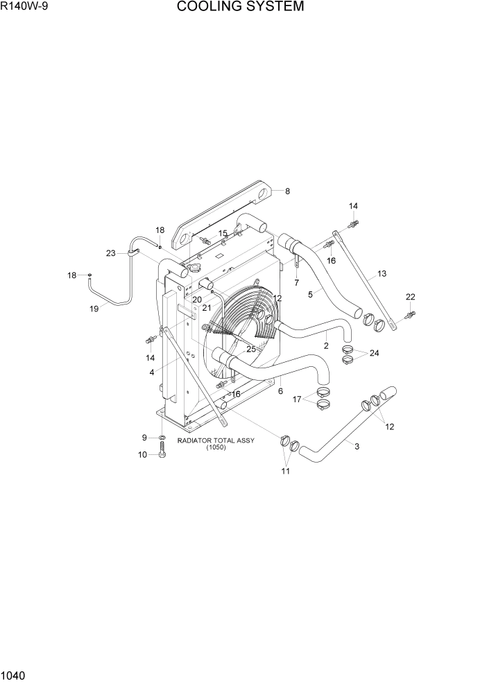 Схема запчастей Hyundai R140W9 - PAGE 1040 COOLING SYSTEM СИСТЕМА ДВИГАТЕЛЯ