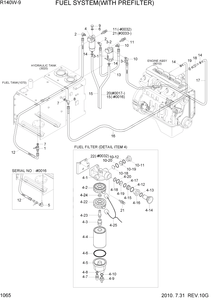 Схема запчастей Hyundai R140W9 - PAGE 1065 FUEL SYSTEM(WITH PREFILTER) СИСТЕМА ДВИГАТЕЛЯ