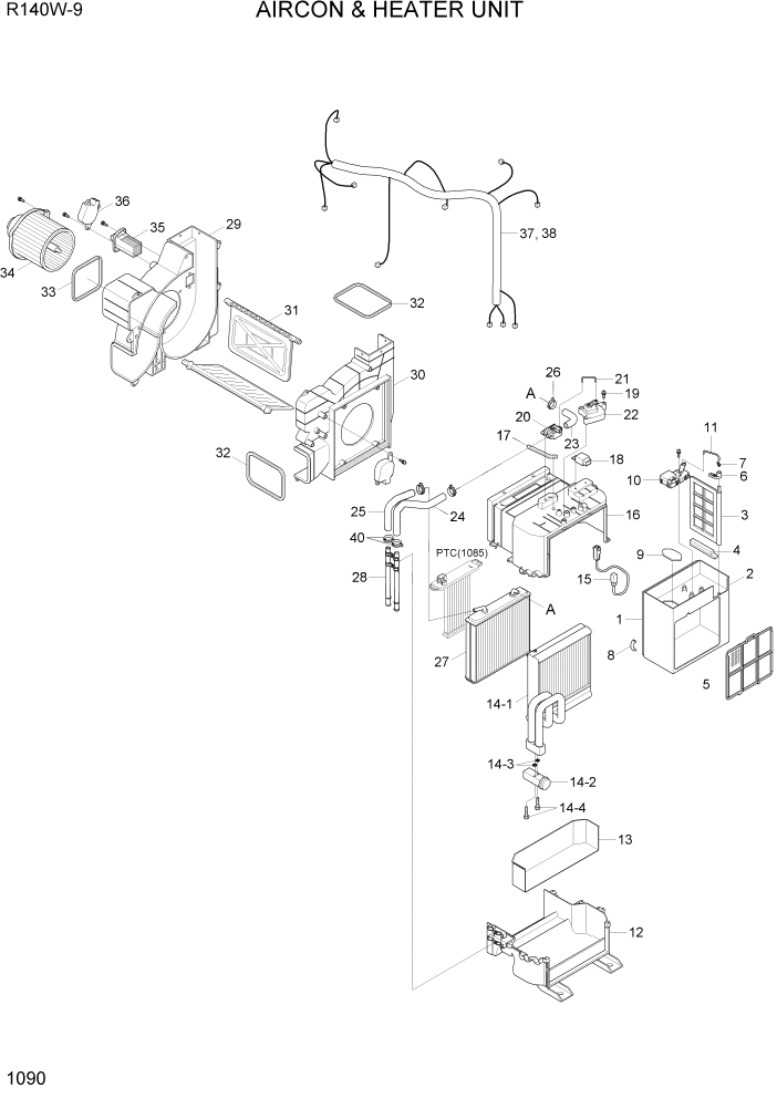 Схема запчастей Hyundai R140W9 - PAGE 1090 AIRCON & HEATER UNIT СИСТЕМА ДВИГАТЕЛЯ