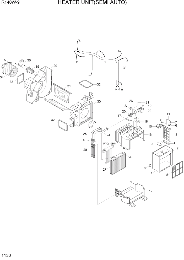 Схема запчастей Hyundai R140W9 - PAGE 1130 HEATER UNIT(SEMI AUTO) СИСТЕМА ДВИГАТЕЛЯ