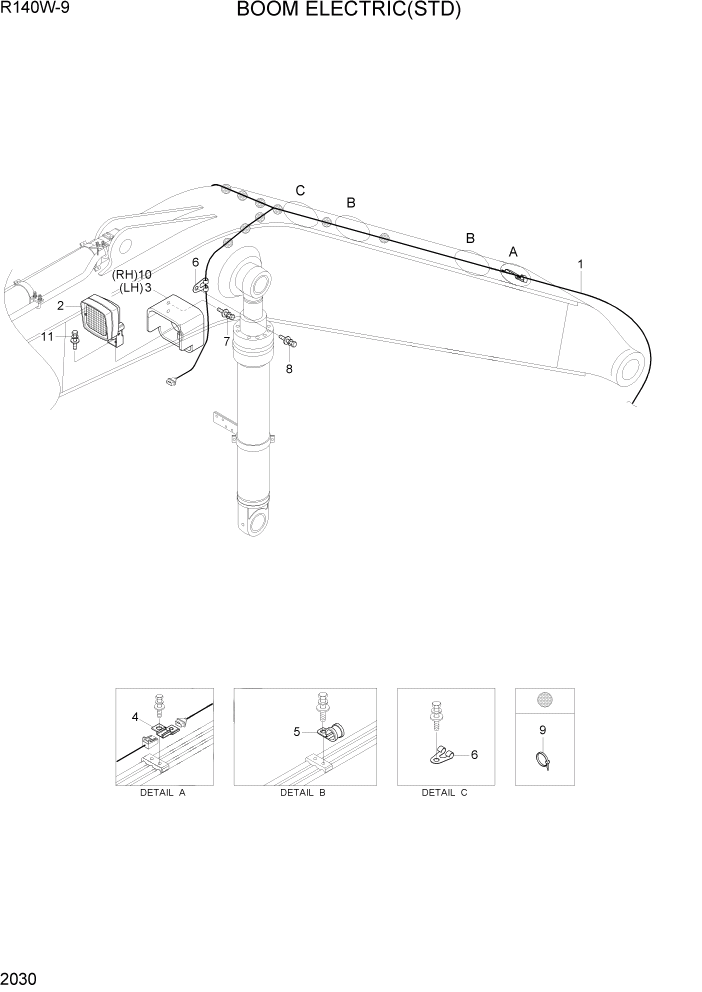Схема запчастей Hyundai R140W9 - PAGE 2030 BOOM ELECTRIC(STD) ЭЛЕКТРИЧЕСКАЯ СИСТЕМА