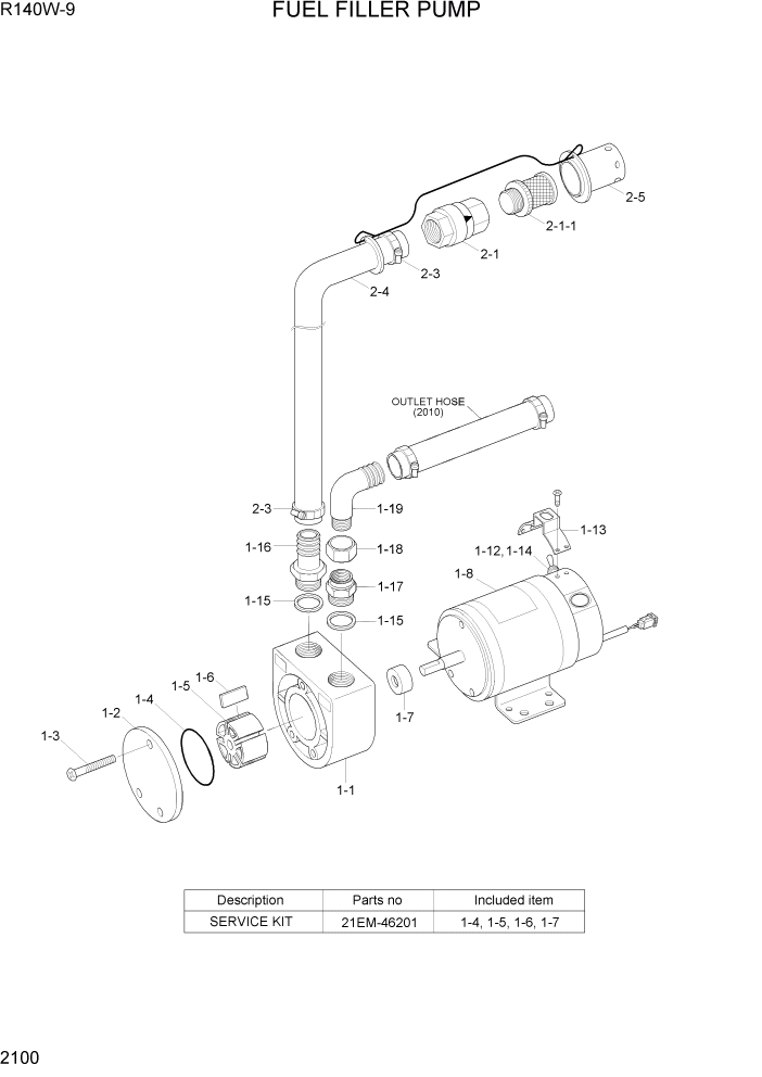 Схема запчастей Hyundai R140W9 - PAGE 2100 FUEL FILLER PUMP ЭЛЕКТРИЧЕСКАЯ СИСТЕМА