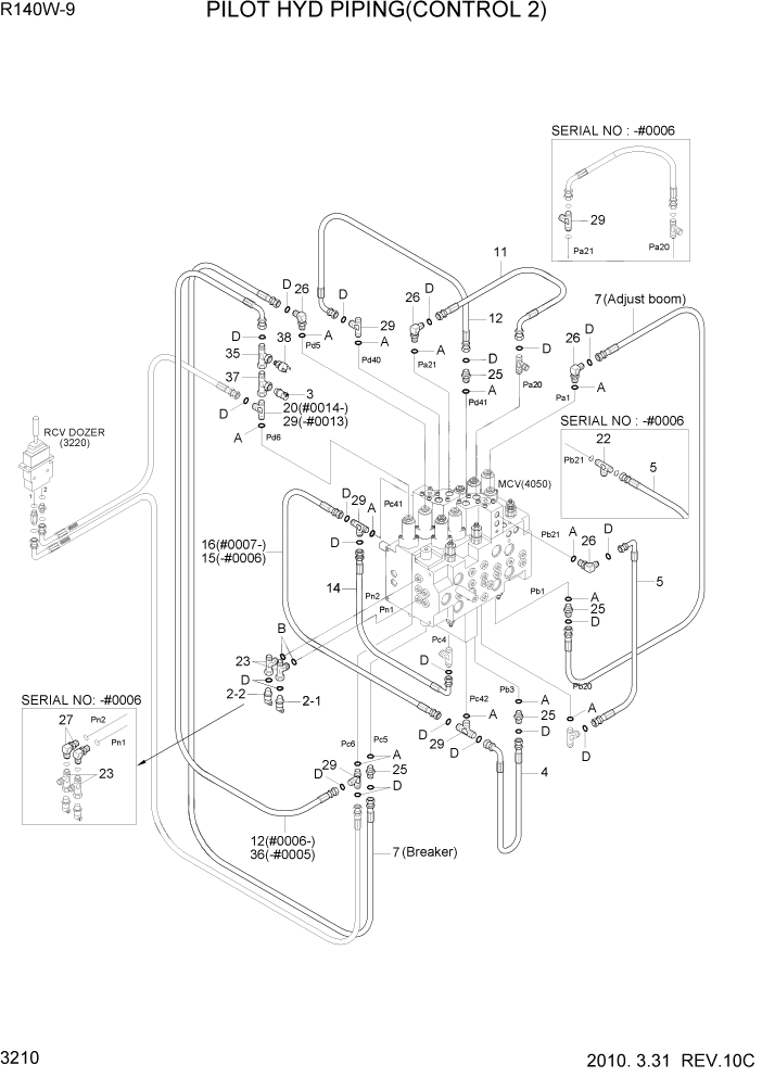 Схема запчастей Hyundai R140W9 - PAGE 3210 PILOT HYD PIPING(CONTROL 2) ГИДРАВЛИЧЕСКАЯ СИСТЕМА