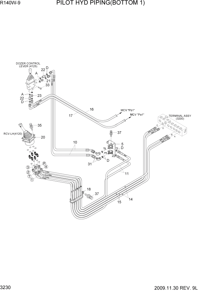 Схема запчастей Hyundai R140W9 - PAGE 3230 PILOT HYD PIPING(BOTTOM 1) ГИДРАВЛИЧЕСКАЯ СИСТЕМА