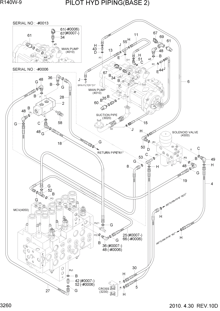 Схема запчастей Hyundai R140W9 - PAGE 3260 PILOT HYD PIPING(BASE 2) ГИДРАВЛИЧЕСКАЯ СИСТЕМА