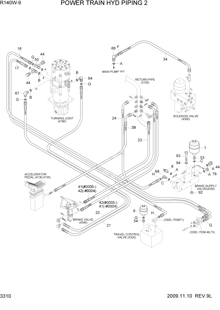 Схема запчастей Hyundai R140W9 - PAGE 3310 POWER TRAIN HYD PIPING 2 ГИДРАВЛИЧЕСКАЯ СИСТЕМА