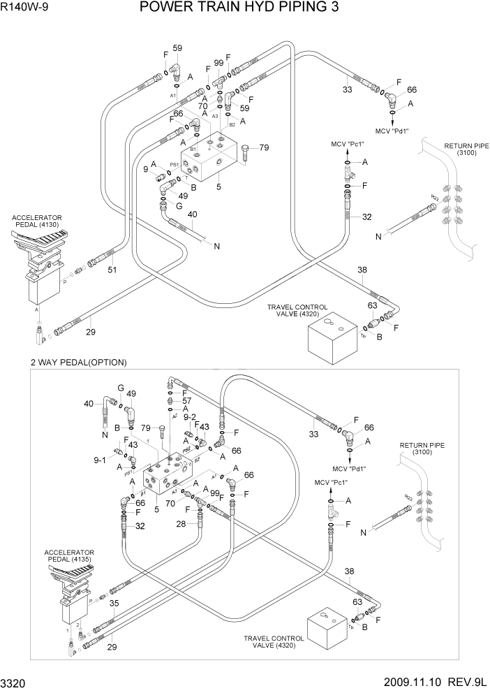 Схема запчастей Hyundai R140W9 - PAGE 3320 POWER TRAIN HYD PIPING 3 ГИДРАВЛИЧЕСКАЯ СИСТЕМА