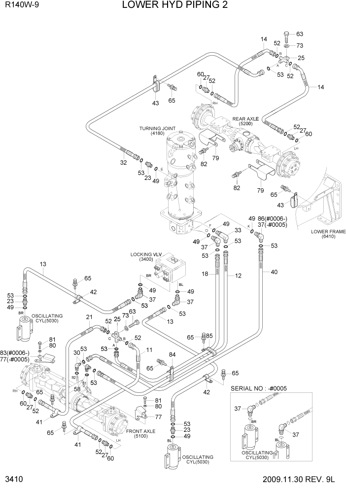 Схема запчастей Hyundai R140W9 - PAGE 3410 LOWER HYD PIPING 2 ГИДРАВЛИЧЕСКАЯ СИСТЕМА