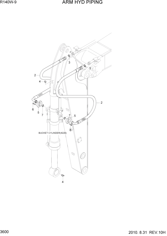 Схема запчастей Hyundai R140W9 - PAGE 3600 ARM HYD PIPING ГИДРАВЛИЧЕСКАЯ СИСТЕМА