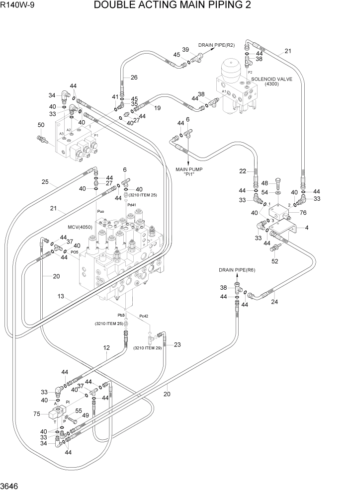 Схема запчастей Hyundai R140W9 - PAGE 3646 DOUBLE ACTING MAIN PIPING KIT 2 ГИДРАВЛИЧЕСКАЯ СИСТЕМА