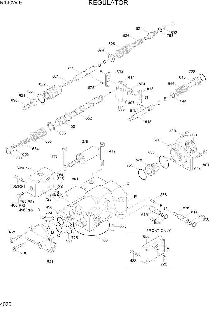 Схема запчастей Hyundai R140W9 - PAGE 4020 REGULATOR ГИДРАВЛИЧЕСКИЕ КОМПОНЕНТЫ