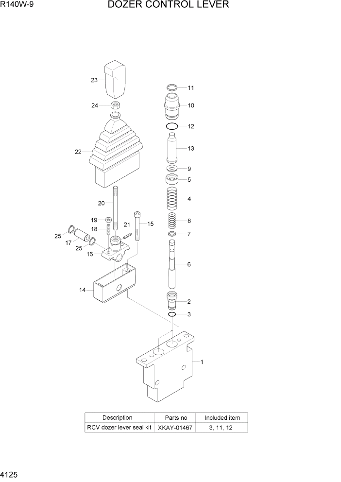 Схема запчастей Hyundai R140W9 - PAGE 4125 DOZER CONTROL LEVER ГИДРАВЛИЧЕСКИЕ КОМПОНЕНТЫ