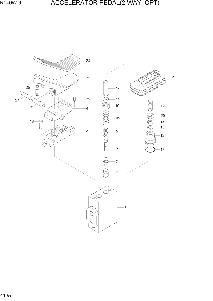 Схема запчастей Hyundai R140W9 - PAGE 4135 ACCELERATOR PEDAL(2 WAY, OPTION) ГИДРАВЛИЧЕСКИЕ КОМПОНЕНТЫ