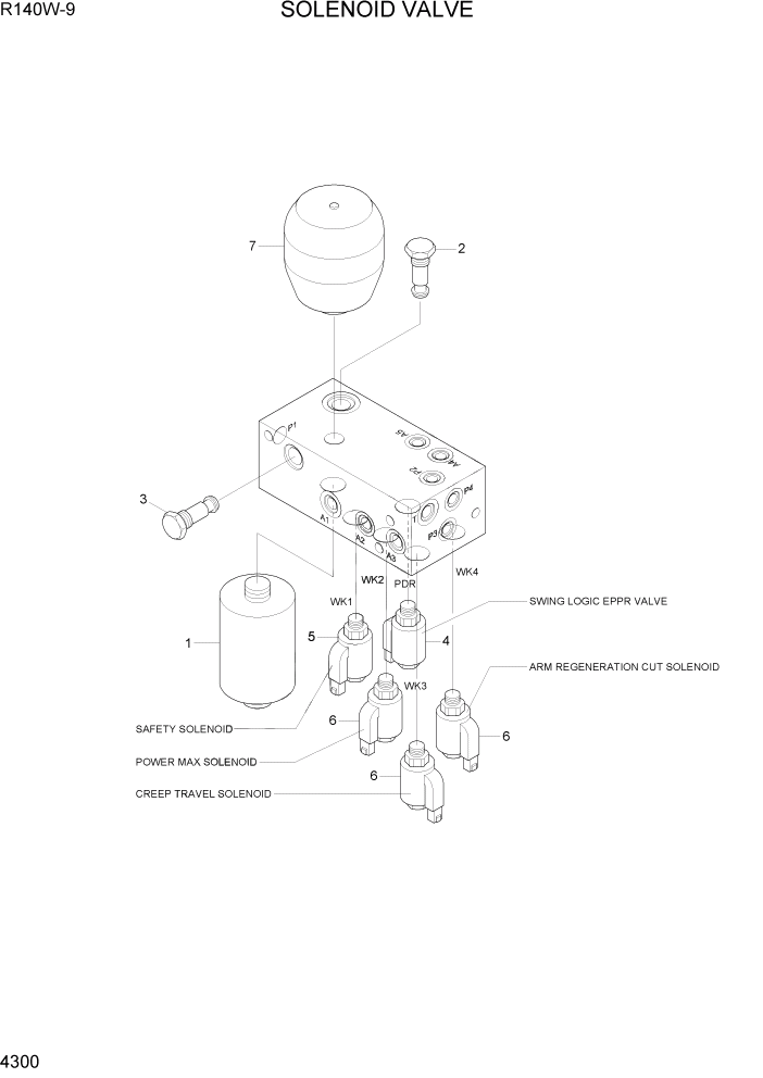 Схема запчастей Hyundai R140W9 - PAGE 4300 SOLENOID VALVE ГИДРАВЛИЧЕСКИЕ КОМПОНЕНТЫ