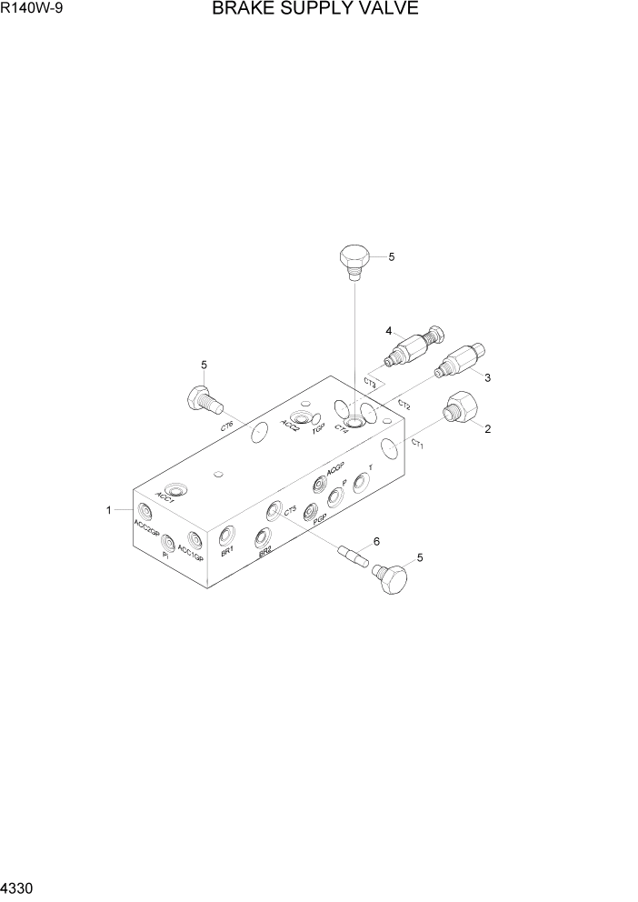 Схема запчастей Hyundai R140W9 - PAGE 4330 BRAKE SUPPLY VALVE ГИДРАВЛИЧЕСКИЕ КОМПОНЕНТЫ