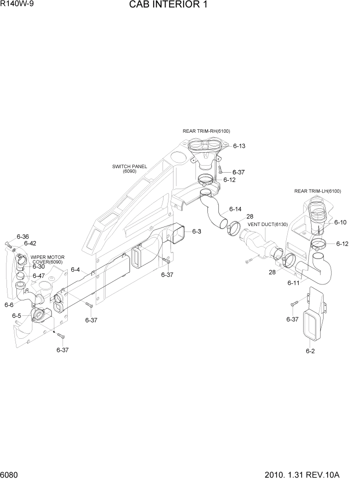 Схема запчастей Hyundai R140W9 - PAGE 6080 CAB INTERIOR 1 СТРУКТУРА