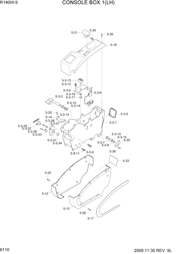 Схема запчастей Hyundai R140W9 - PAGE 6110 CONSOLE BOX 1(LH) СТРУКТУРА