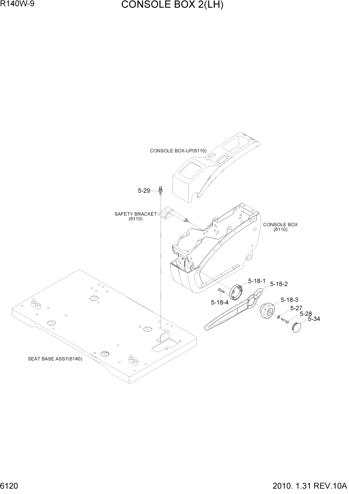 Схема запчастей Hyundai R140W9 - PAGE 6120 CONSOLE BOX 2(LH) СТРУКТУРА