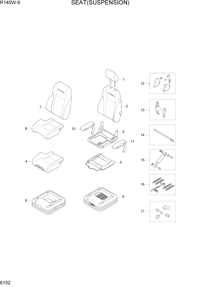 Схема запчастей Hyundai R140W9 - PAGE 6152 SEAT(SUSPENSION) СТРУКТУРА