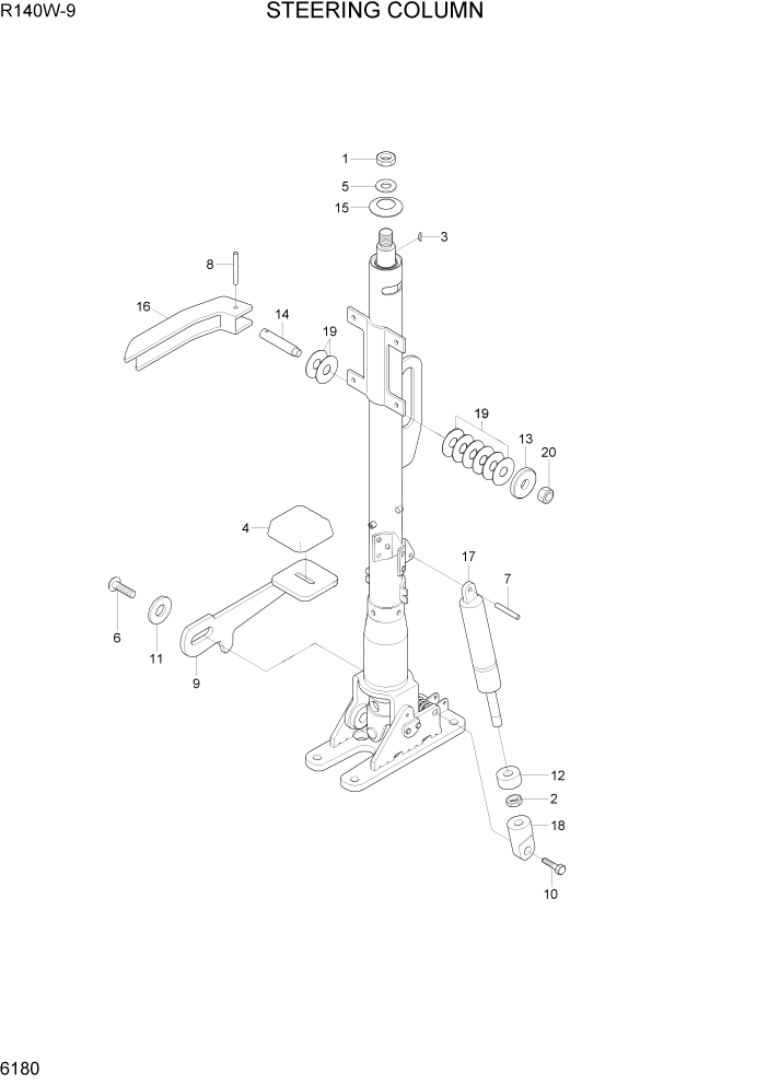 Схема запчастей Hyundai R140W9 - PAGE 6180 STEERING COLUMN СТРУКТУРА