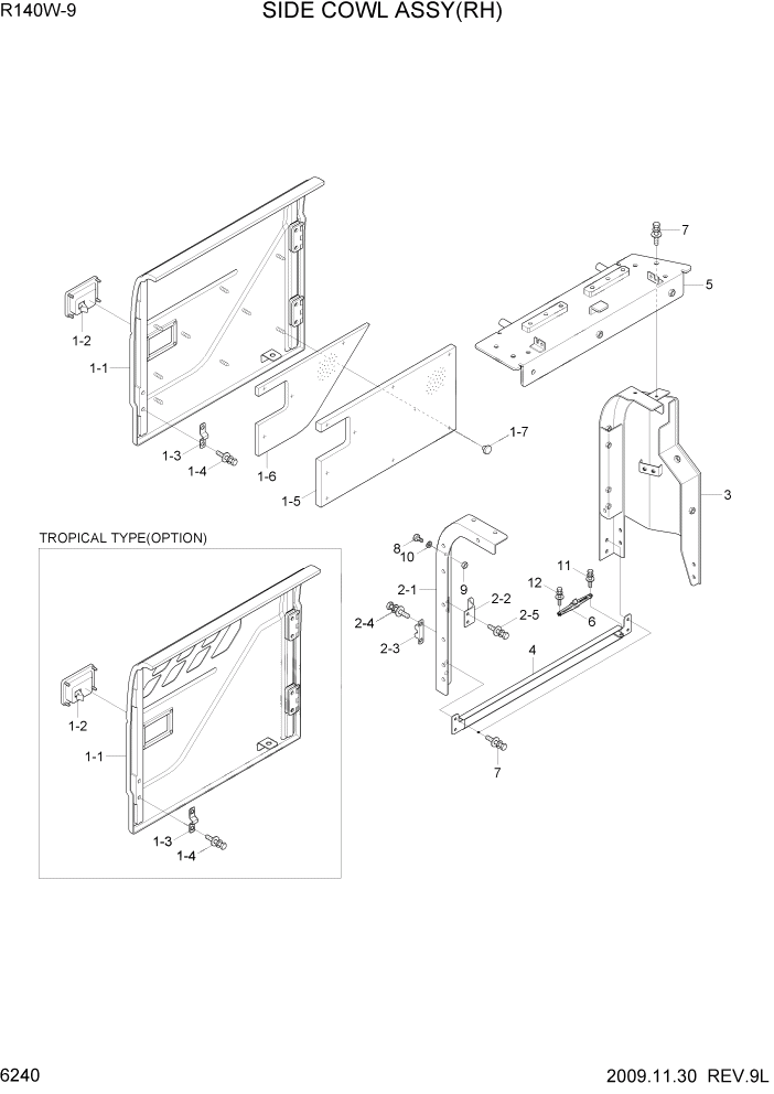 Схема запчастей Hyundai R140W9 - PAGE 6240 SIDE COWL ASSY(RH) СТРУКТУРА