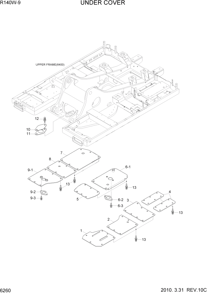 Схема запчастей Hyundai R140W9 - PAGE 6260 UNDER COVER СТРУКТУРА